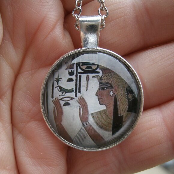 Egyptian Goddess Isis Glass Cabochon Pendant Necklace - Picture 10 of 13